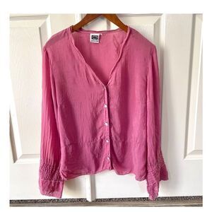 Johnny Was Collection pink rayon embroidered blouse